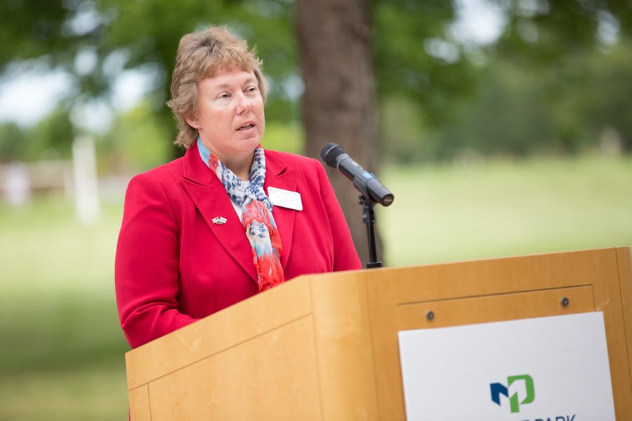 Bonnie Baerwald speaking at 9-11 Memorial Rededication at Moraine Park