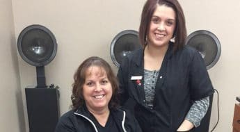 Cosmetology student and customer in lab