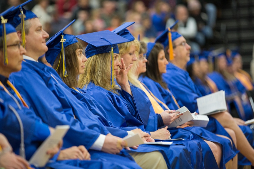 Graduates sit in rows at Moraine Park commencement ceremony