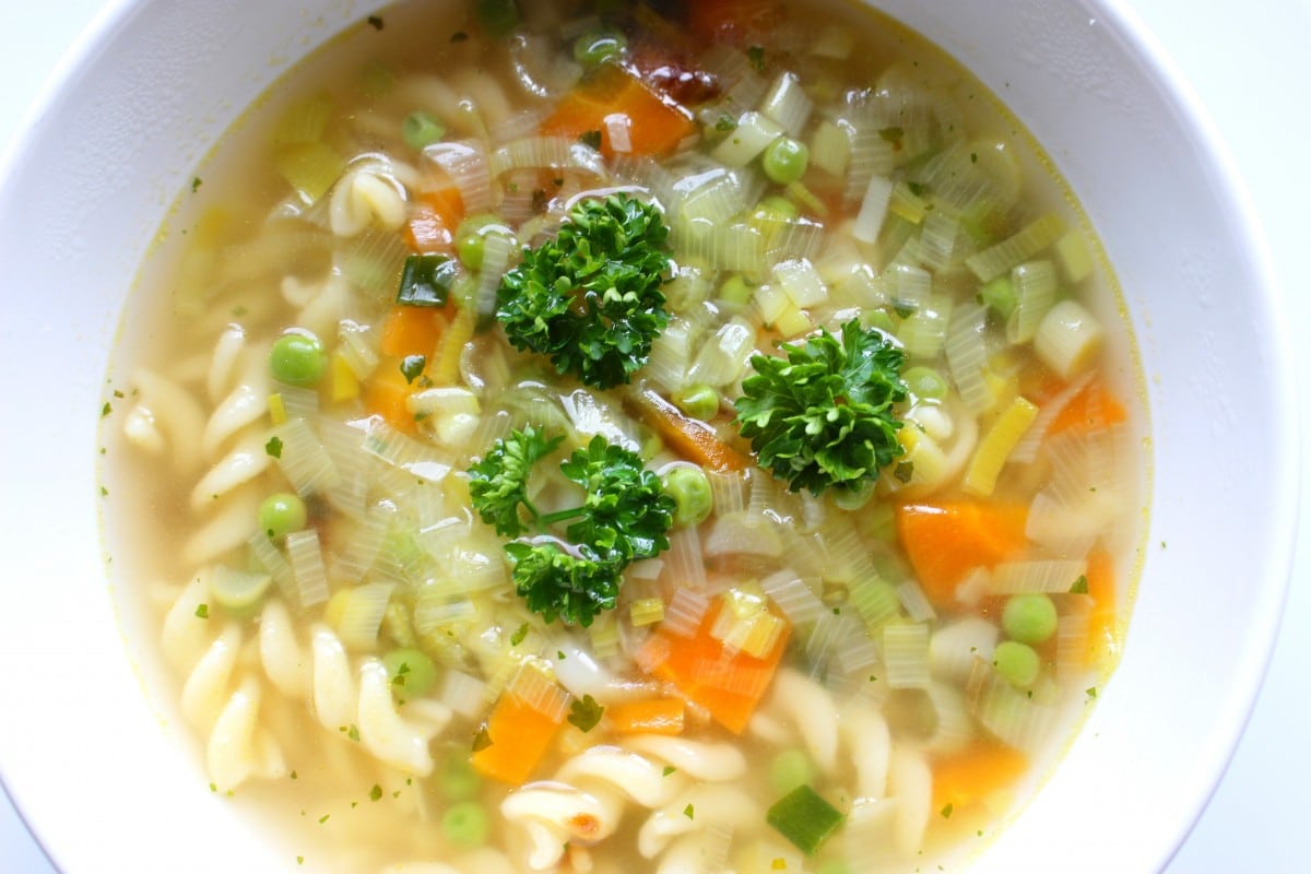 bowl of noodle and vegetable soup