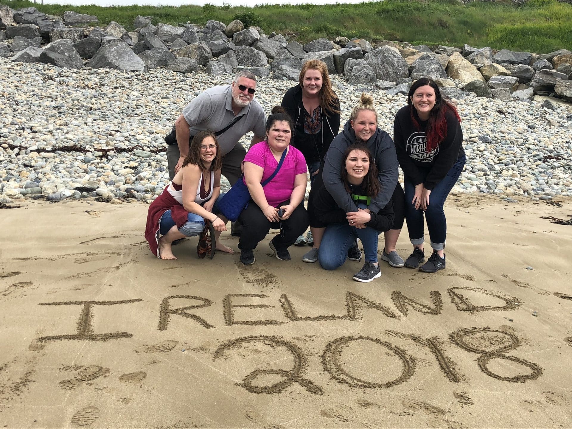 Students on the beach in Ireland